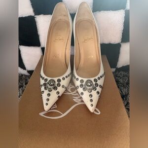Christian Louboutin Door Knock 109 KID WHITE / GUN metal size 36.5 authentic
